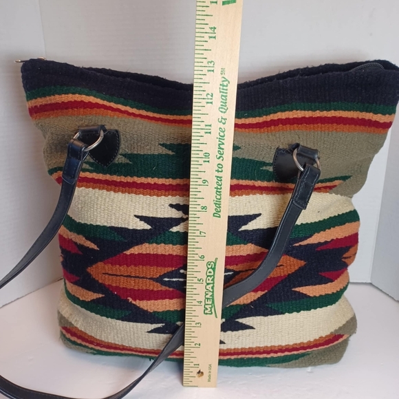 Blanket Satchel Shoulder Bag Aztec Western Pockets Zip Inner Lining Dble Strap - Picture 2 of 10
